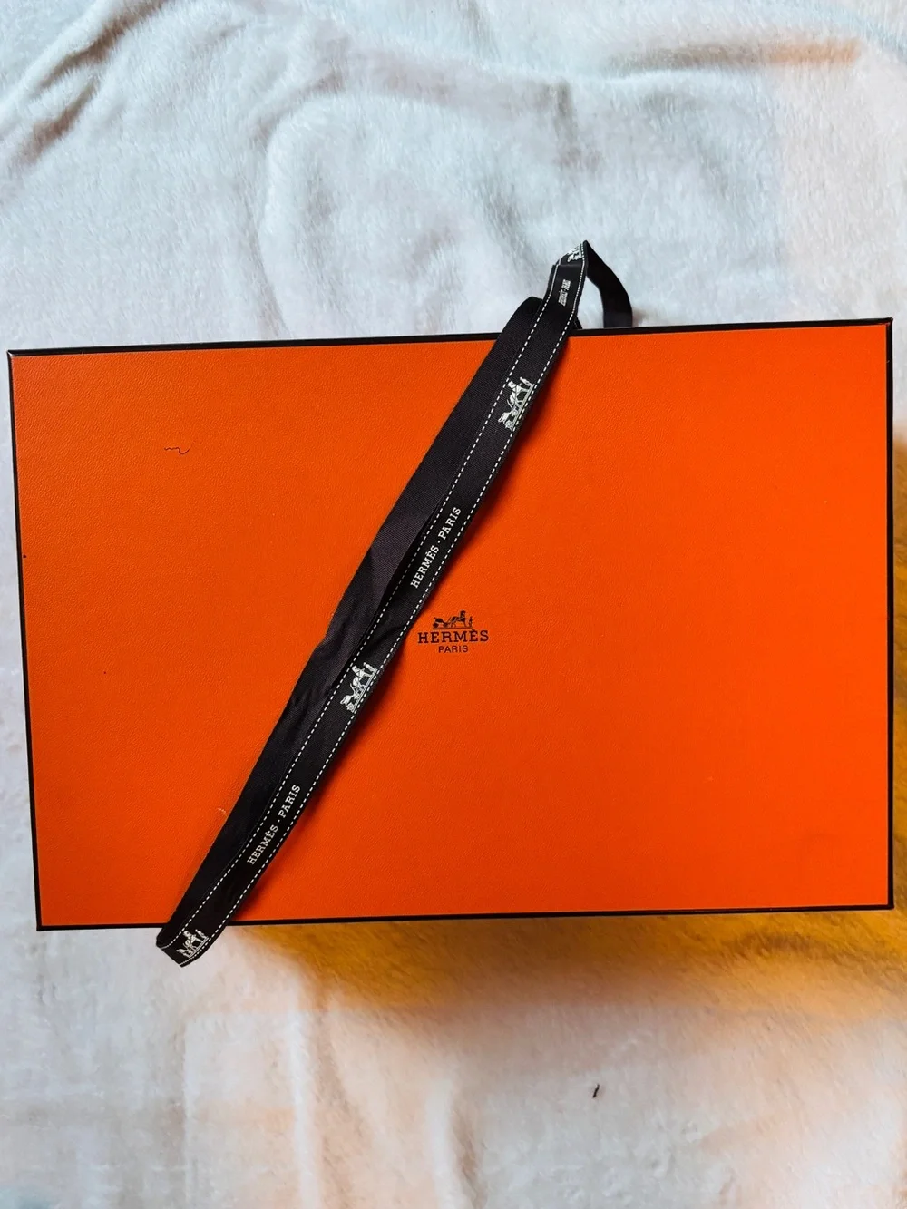 Hermès Paris Orange Shoe Box Ribbon Le Jean Care Booklet Packaging